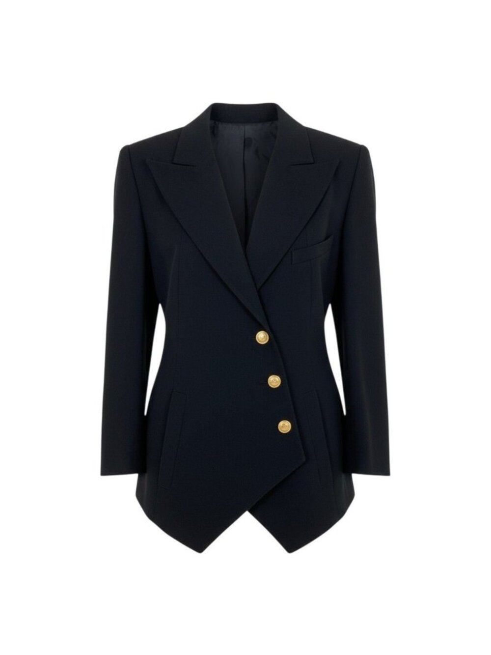Chanel CC Button Asymmetrical Jacket CC Vintage Blazer Black